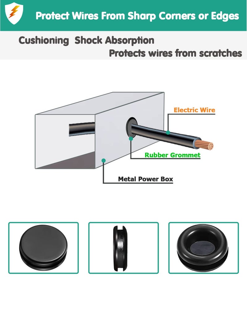 Gysxrda Rubber Grommet Kit 200 Pack - 7 Sizes Firewall Rubber Hole Plugs Rubber Grommets for Wiring  Automotive  Home Improvement Cord Pipe Wire Organization (7/25  3/8  1/2  5/8  3/4  7/8  1 inch) - Image 3
